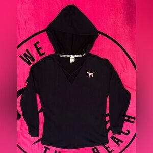 PINK Victoria's Secret Black V‑Neck Criss cross Pullover Hoodie